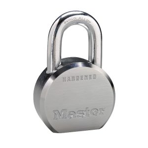 Master Lock model 6230 Pro Series solid body padlock with Master Lock logo and the word hardened on front of body.