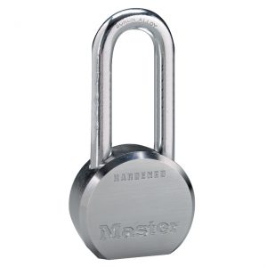 Master Lock model 6230LH Pro Series solid body padlock with Master Lock logo and the word hardened on front of body.