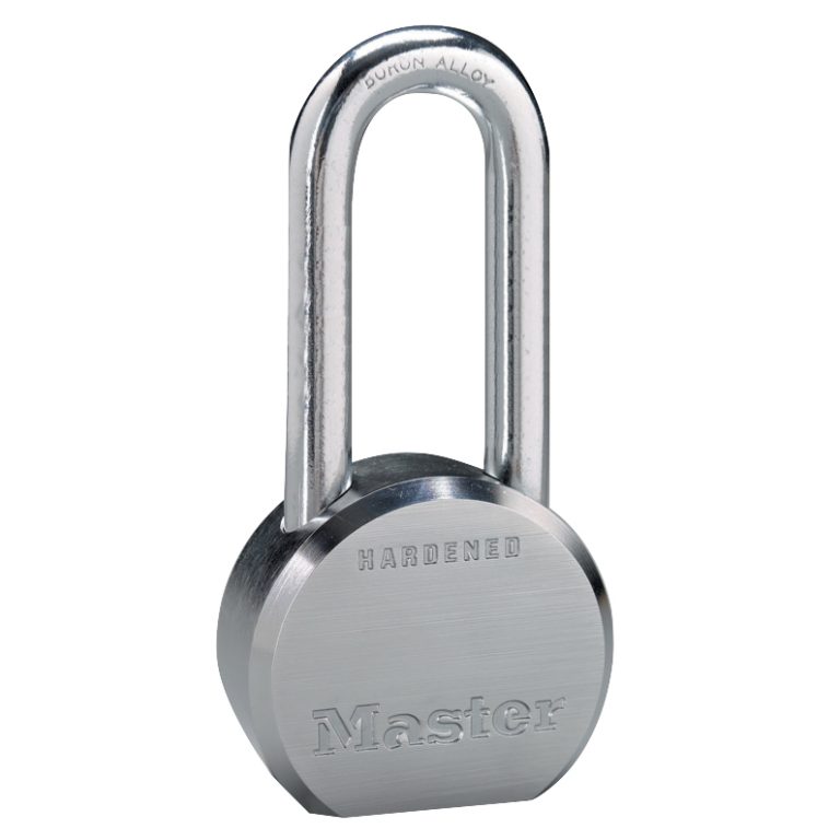 Master Lock model 6230LH Pro Series solid body padlock with Master Lock logo and the word hardened on front of body.
