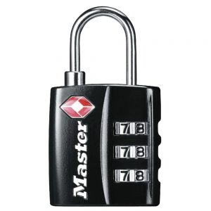 Master Lock 4680D TSA travel padlock with three combination dials.