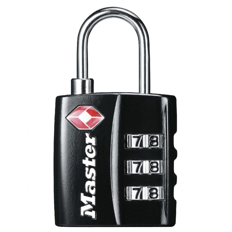 Master Lock 4680D TSA travel padlock with three combination dials.